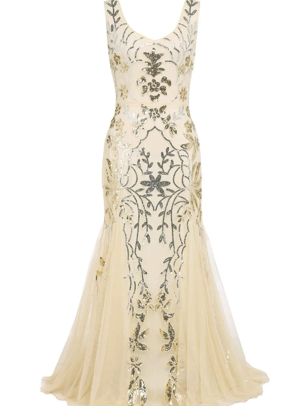 Online Retro Stage 1920s Sequin Maxi Dress Apricot