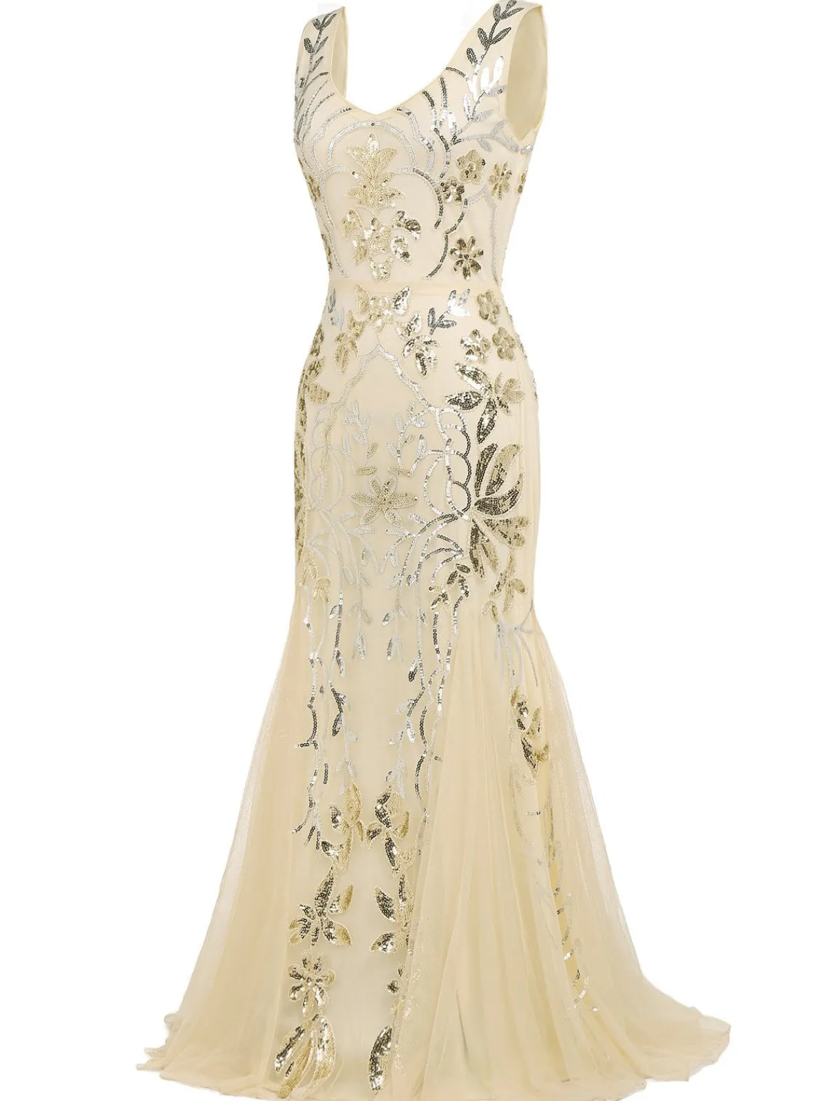 Online Retro Stage 1920s Sequin Maxi Dress Apricot