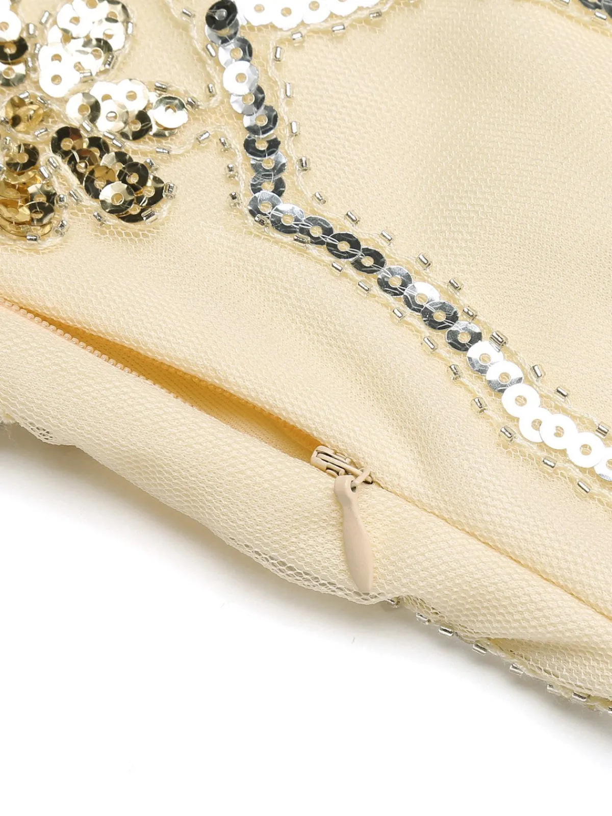 Online Retro Stage 1920s Sequin Maxi Dress Apricot