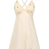 Online Retro Stage Apricot 1950s Floral Cross Straps Slit Nightgown