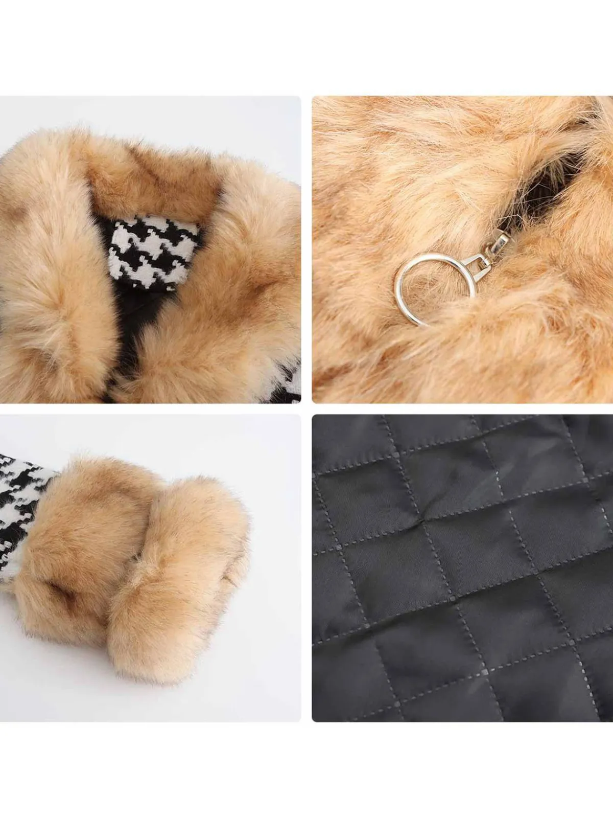 New Retro Stage 1950s Houndstooth Faux Fur Coat Apricot