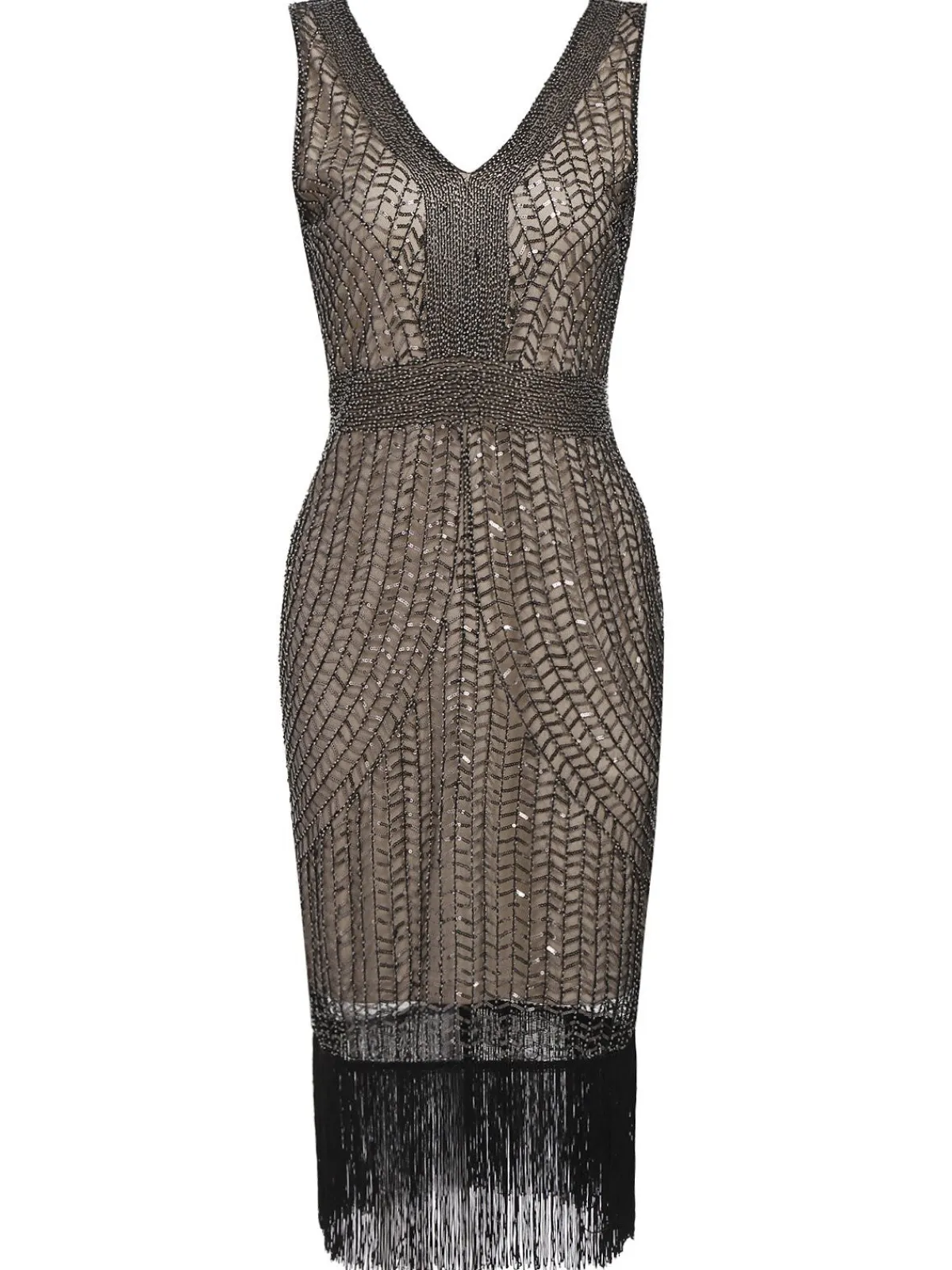 Best Retro Stage 1920s Sequin Fringe Flapper Dress Apricot