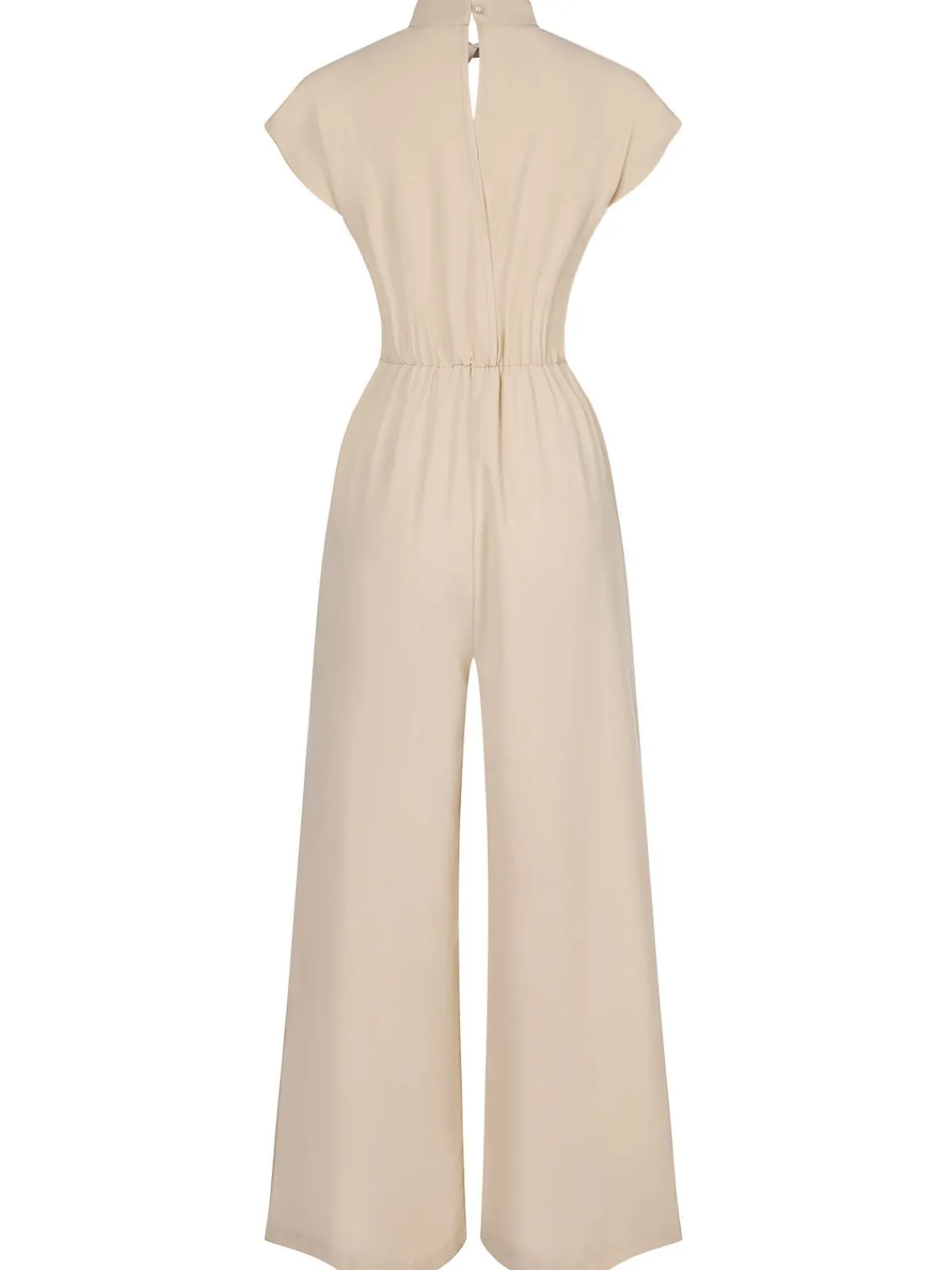 Clearance Retro Stage 1930s Solid Cutout Wide-Leg Jumpsuit Apricot