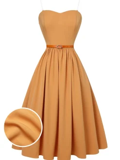 Outlet Retro Stage 1950s Bandeau Umbrella Dress Apricot Yellow