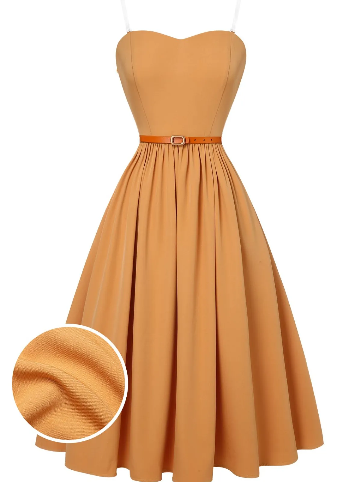 Outlet Retro Stage 1950s Bandeau Umbrella Dress Apricot Yellow