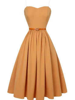 Outlet Retro Stage 1950s Bandeau Umbrella Dress Apricot Yellow