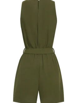 Hot Retro Stage 1950s Lace V-Neck Patchwork Romper Army Green