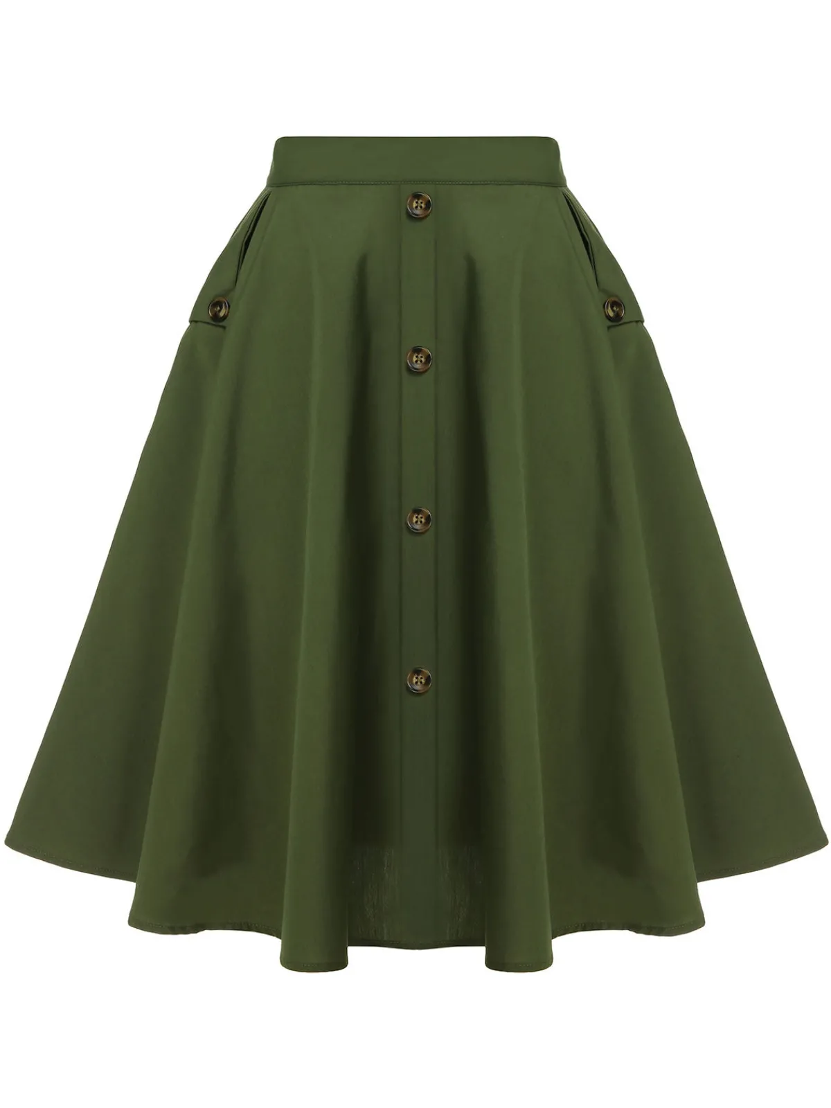 Fashion Retro Stage 1950s Pocket Buttoned Skirt Army Green