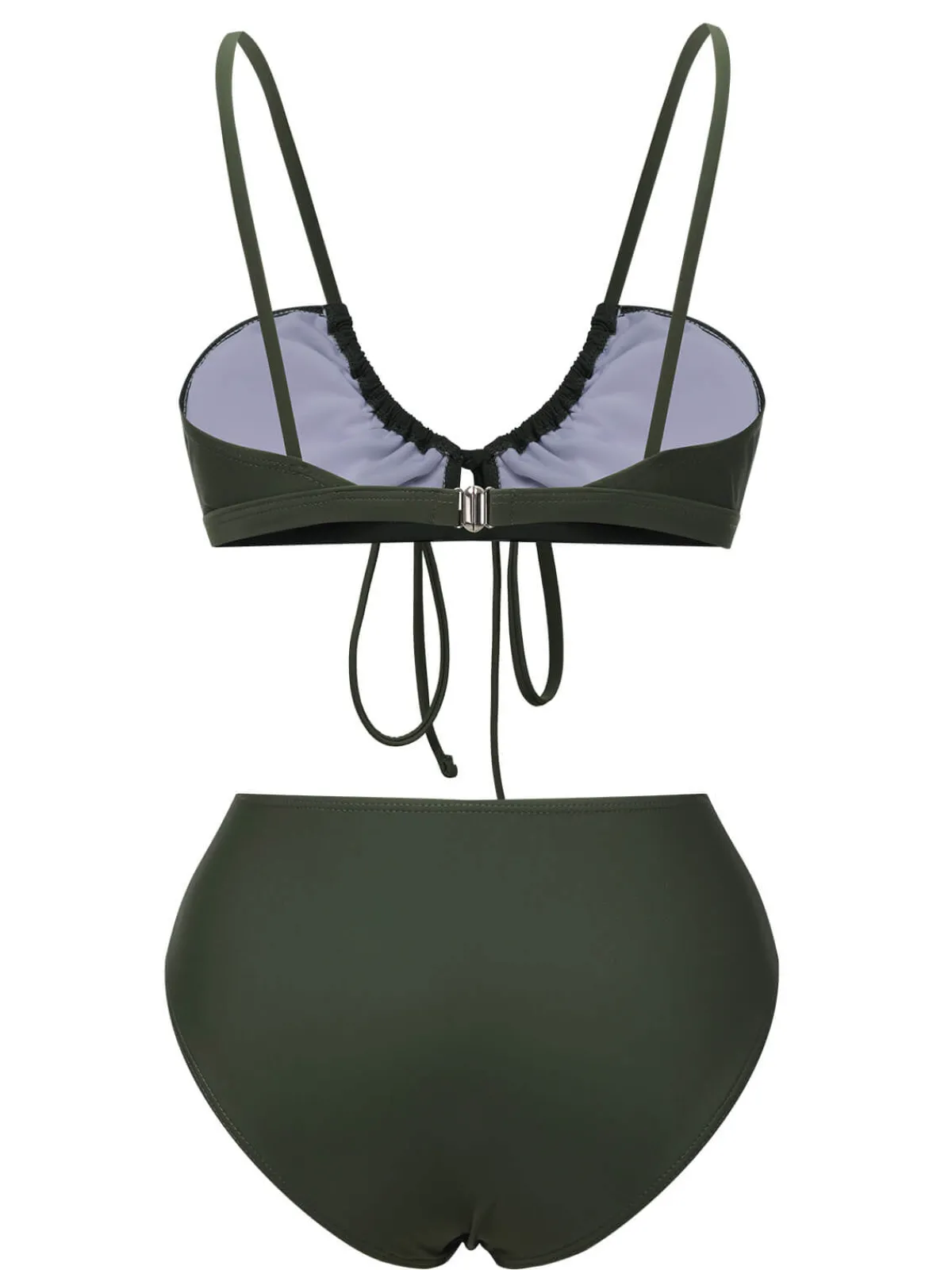 Discount Retro Stage 1950s Solid Drawstring Halter Bikini Army Green