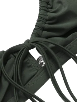 Discount Retro Stage 1950s Solid Drawstring Halter Bikini Army Green