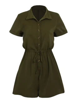 New Retro Stage 1950s Solid Lace-up Romper Army Green