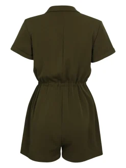 New Retro Stage 1950s Solid Lace-up Romper Army Green