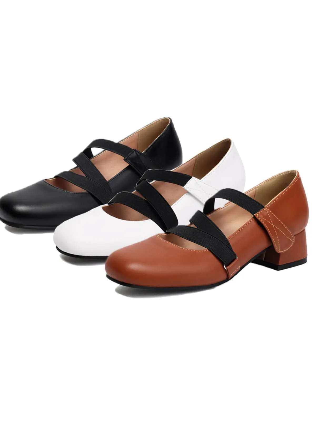 Outlet Retro Stage Ballet-Inspired Bungee Leather Chunky Heel Shoes