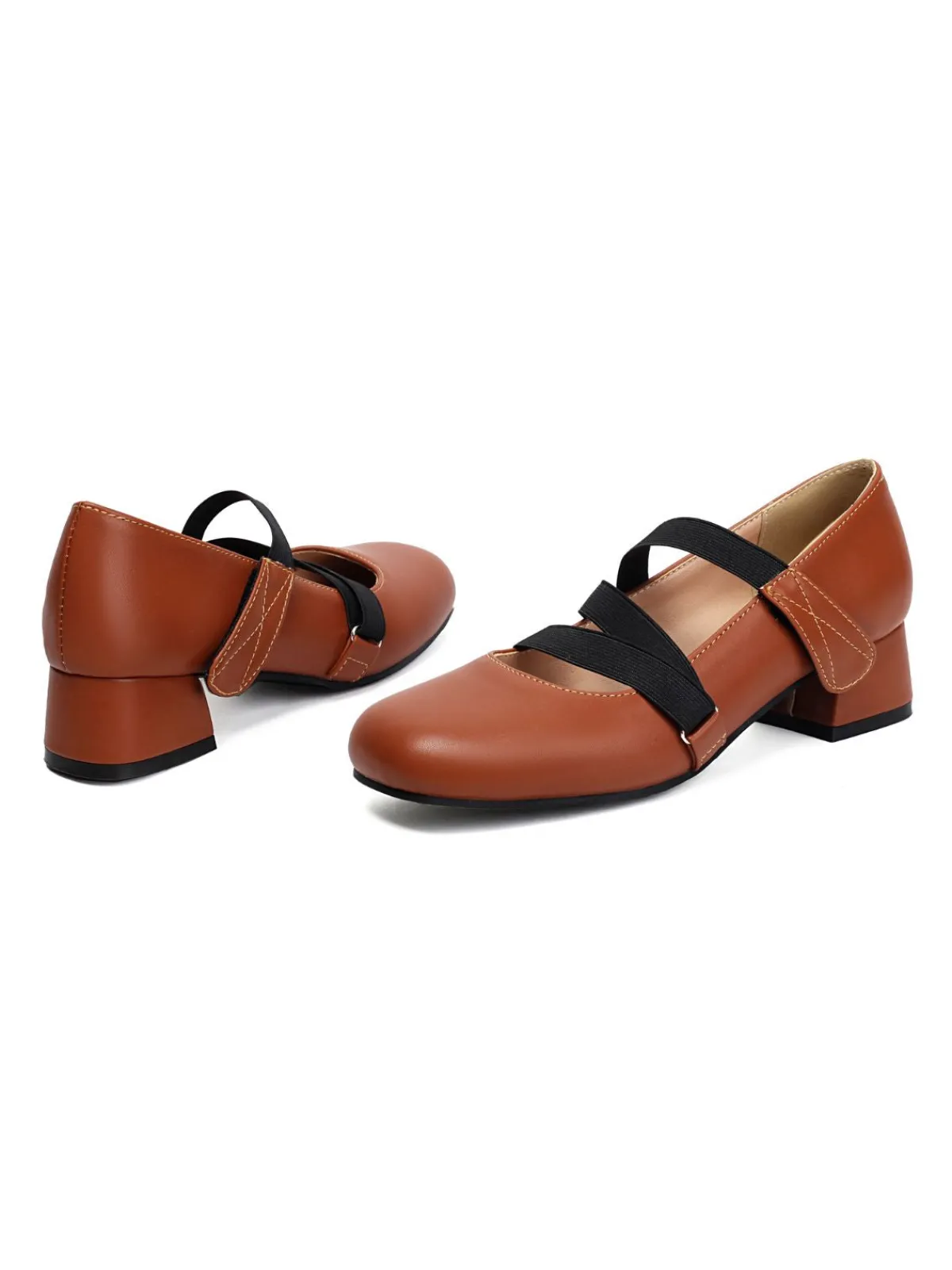 Outlet Retro Stage Ballet-Inspired Bungee Leather Chunky Heel Shoes