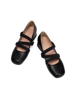 Outlet Retro Stage Ballet-Inspired Bungee Leather Chunky Heel Shoes