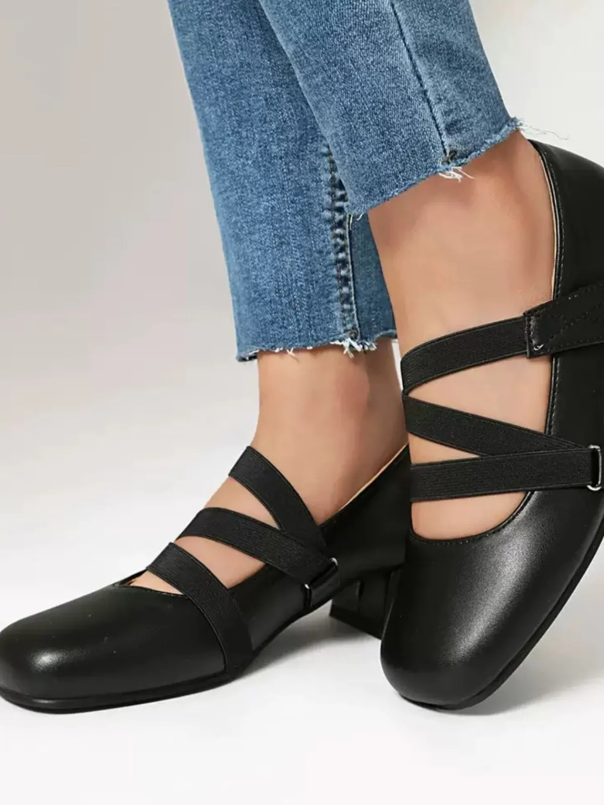 Outlet Retro Stage Ballet-Inspired Bungee Leather Chunky Heel Shoes