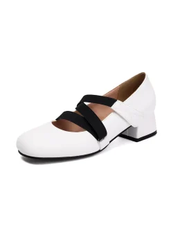 Outlet Retro Stage Ballet-Inspired Bungee Leather Chunky Heel Shoes