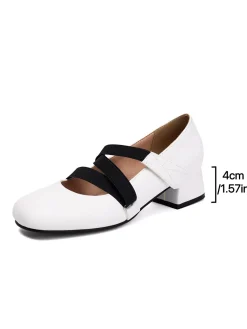 Outlet Retro Stage Ballet-Inspired Bungee Leather Chunky Heel Shoes