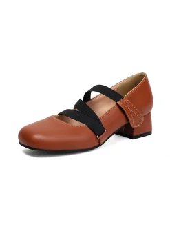 Outlet Retro Stage Ballet-Inspired Bungee Leather Chunky Heel Shoes