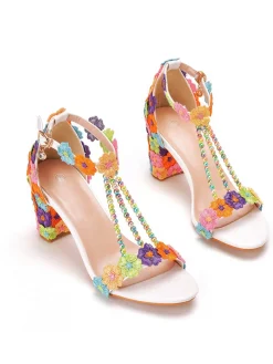 Fashion Retro Stage Beaded Flower Hand Embroidered High Heeled Sandals