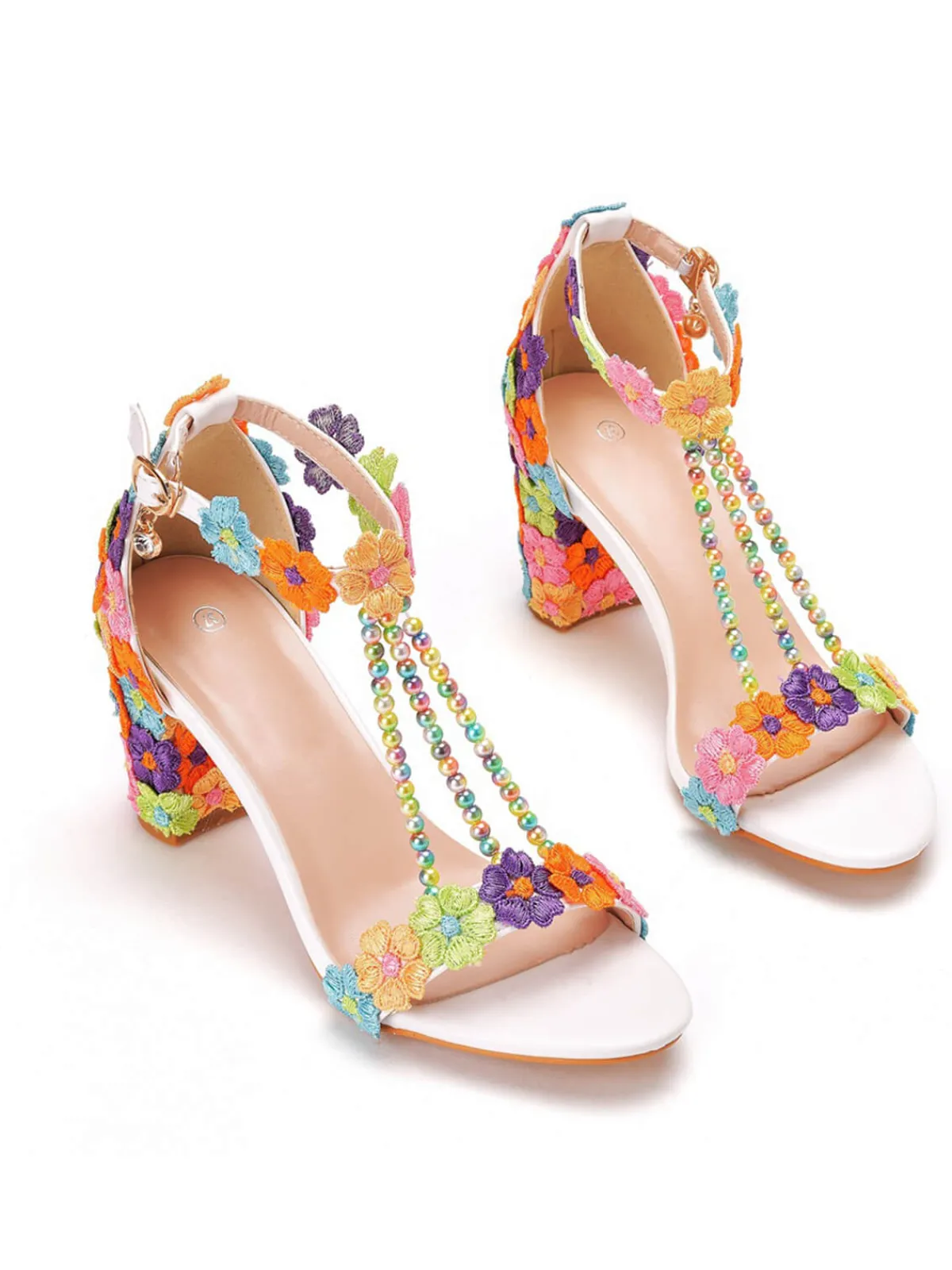 Fashion Retro Stage Beaded Flower Hand Embroidered High Heeled Sandals