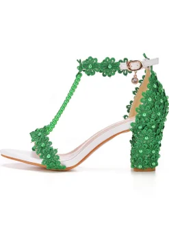 Fashion Retro Stage Beaded Flower Hand Embroidered High Heeled Sandals