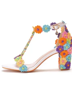 Fashion Retro Stage Beaded Flower Hand Embroidered High Heeled Sandals