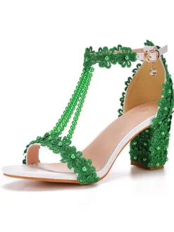 Fashion Retro Stage Beaded Flower Hand Embroidered High Heeled Sandals
