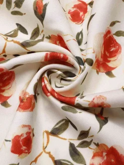 Best Retro Stage 1950s Painting Roses Belted Dress Beige & Red