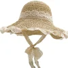 Discount Retro Stage Beige Lace Woven Straw Beach Sun Hat