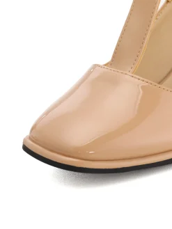 Sale Retro Stage Patent Leather Mary Jane Block Heel Shoes Beige