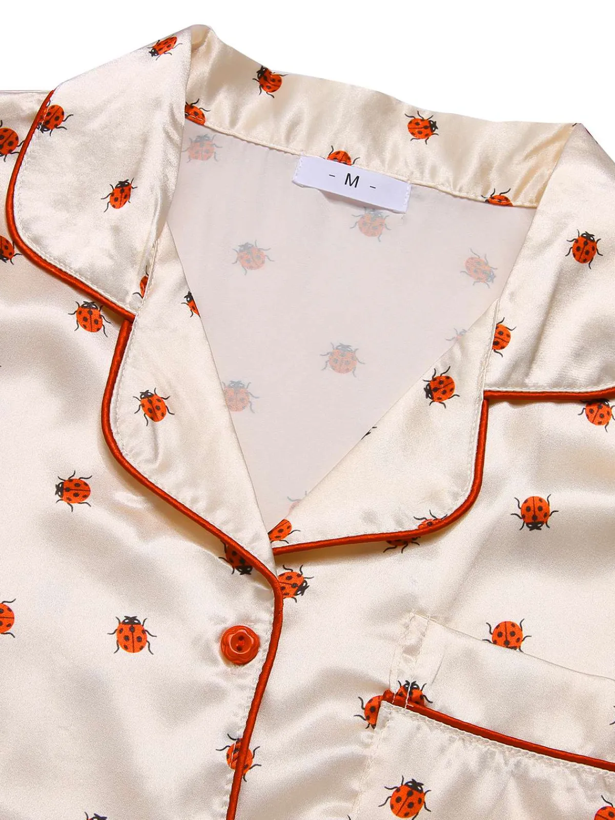 Sale Retro Stage 1960s Beetle Lapel Short Sleeve Pajamas Beige