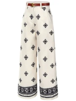 Discount Retro Stage 1970s Boho Style Wide-leg Pants Beige