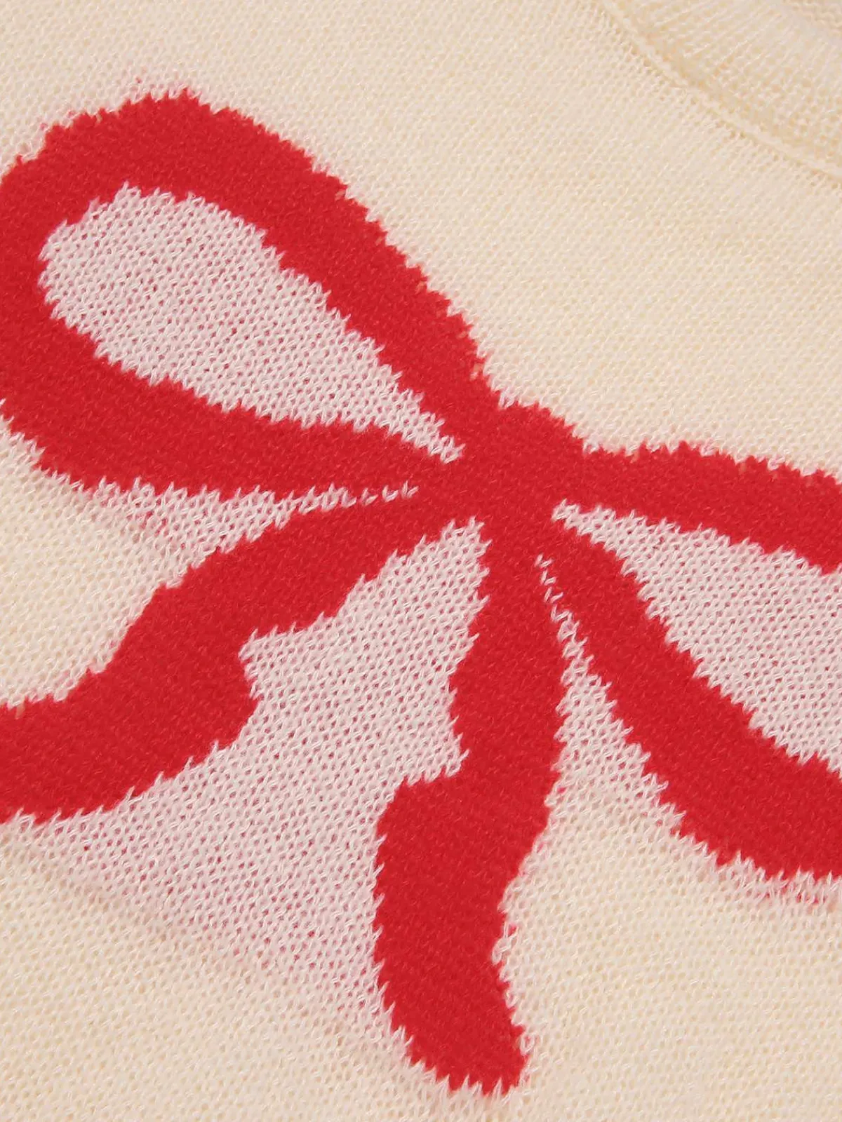 Online Retro Stage 1970s Christmas Bow Pattern Sweater Beige