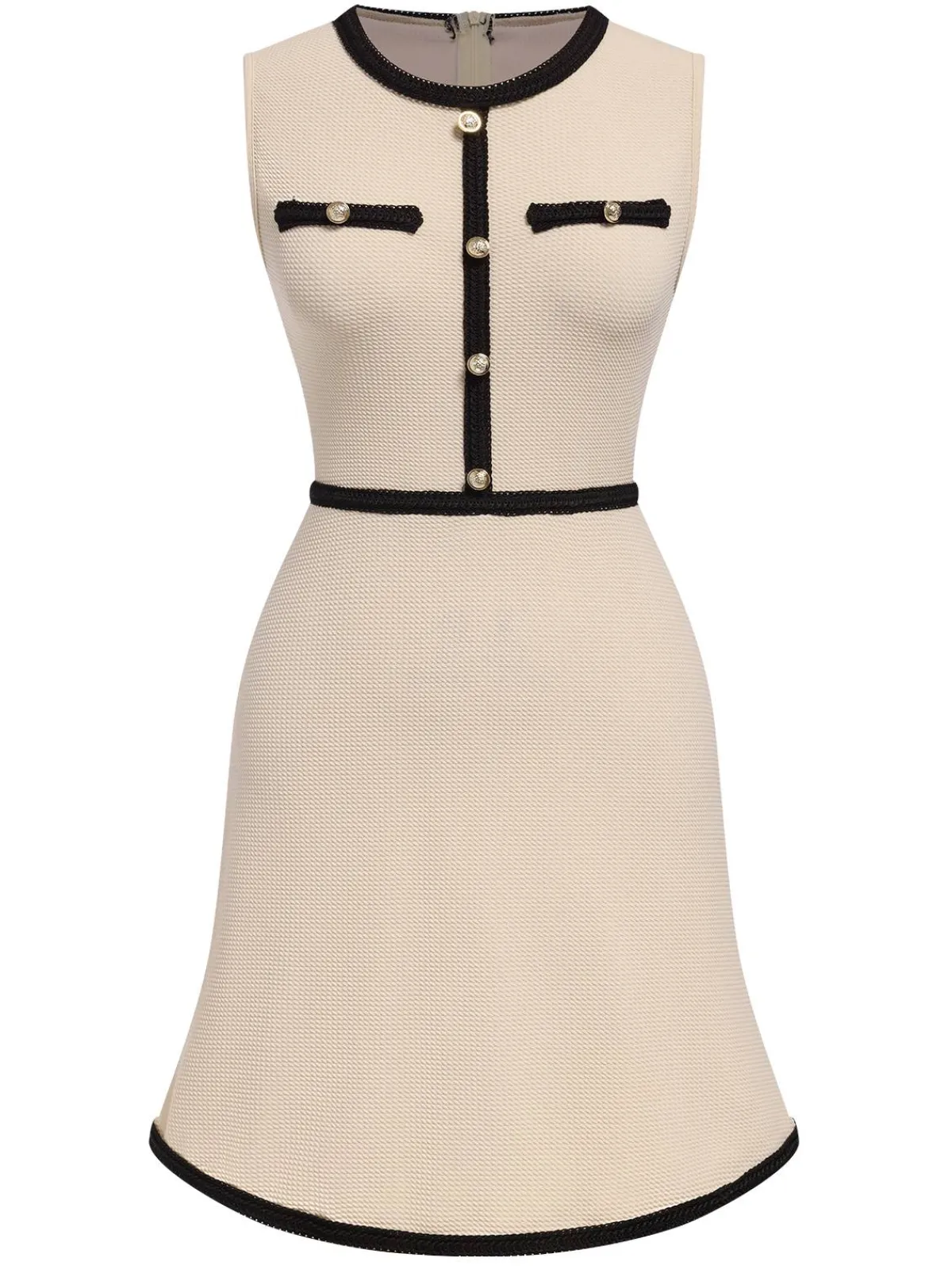 Outlet Retro Stage 1970s Contrast Binding Sleeveless Dress Beige