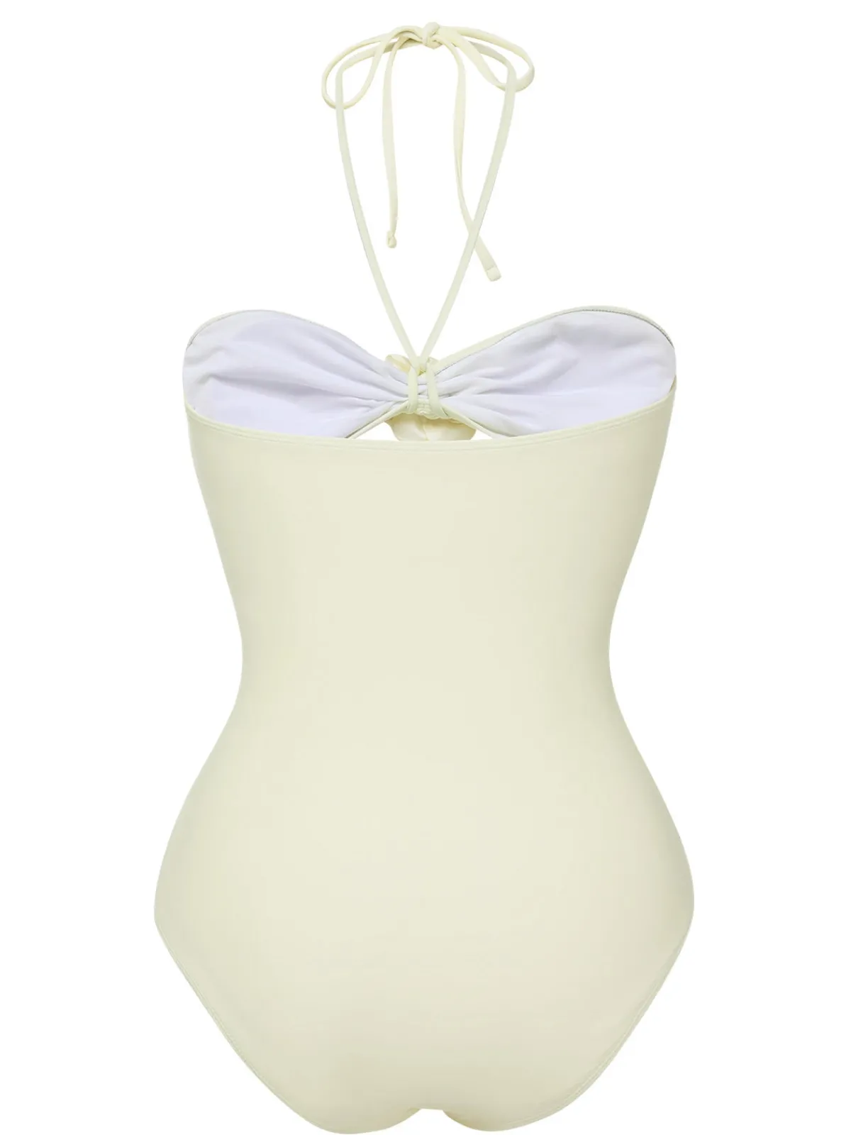 Sale Retro Stage 1930s 3D Flowers Halter One-Piece Swimsuit Beige