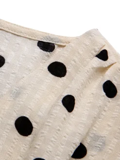 Online Retro Stage Beige 1940s Dots Bowknot V-Neck Blouse