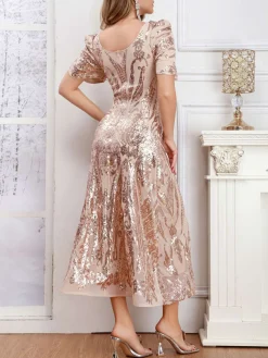 Outlet Retro Stage 1920s Embroidered Sequined Evening Dress Beige