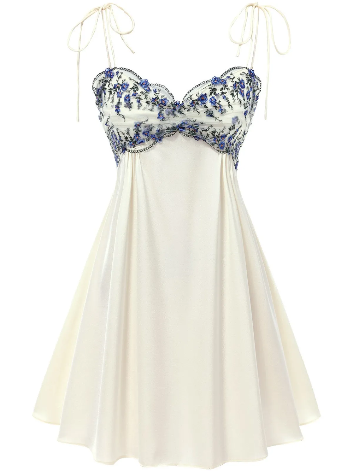 Best Retro Stage 1940s Floral Embroidered Spaghetti Straps Nightgown Beige