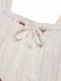 Clearance Retro Stage 1930s Floral Square Collar Ruffles Puff Nightgowns Beige