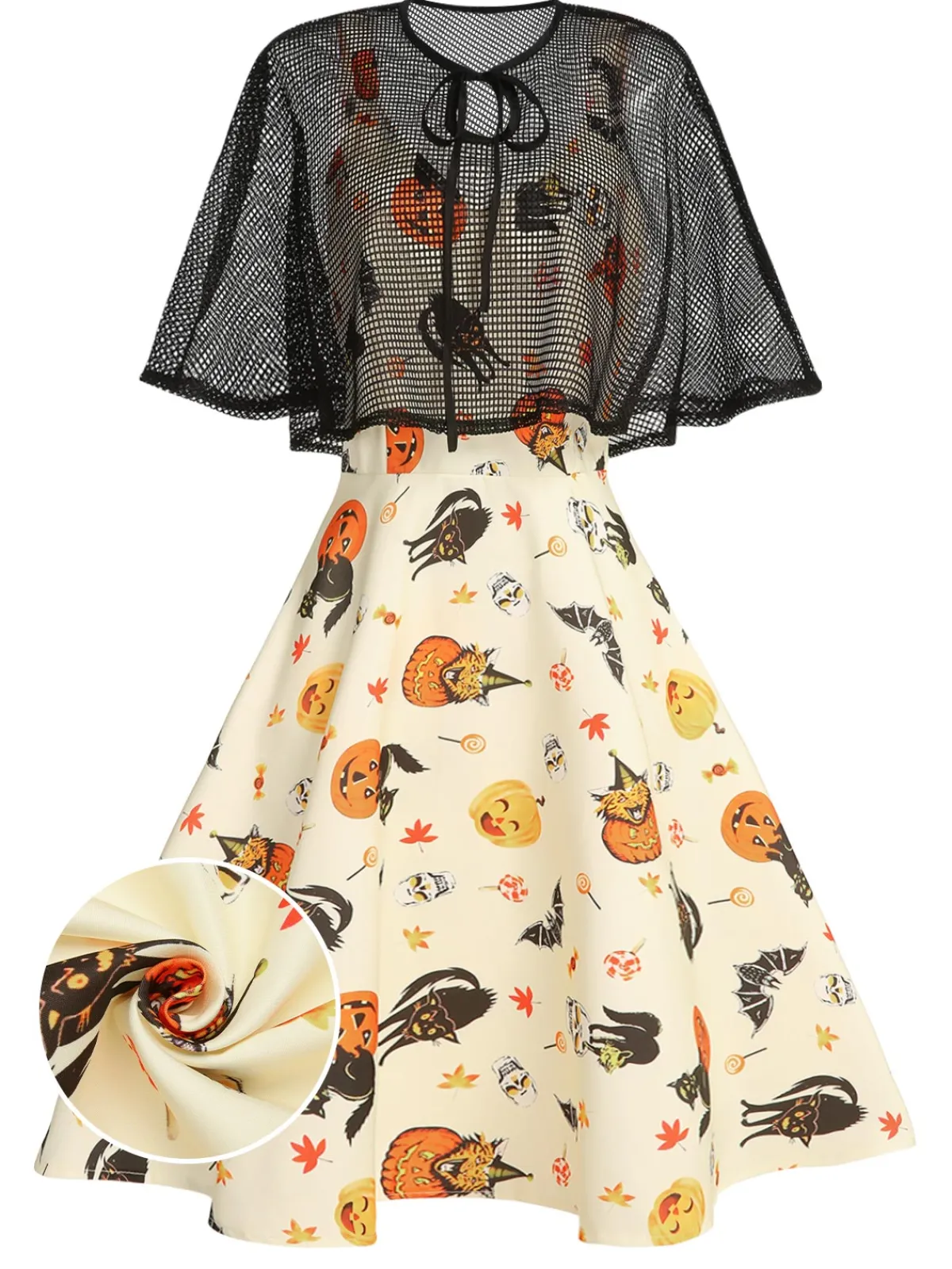 Online Retro Stage 1950s Halloween Cap Costume Dress Beige
