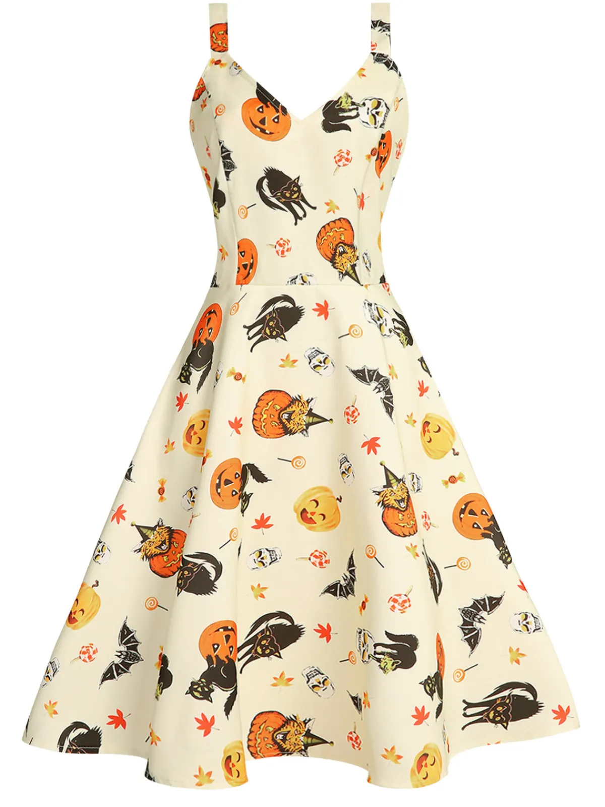 Online Retro Stage 1950s Halloween Cap Costume Dress Beige