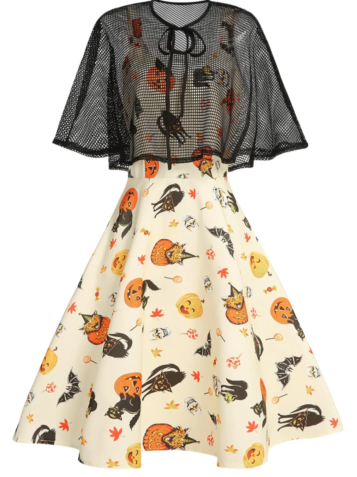 Online Retro Stage 1950s Halloween Cap Costume Dress Beige