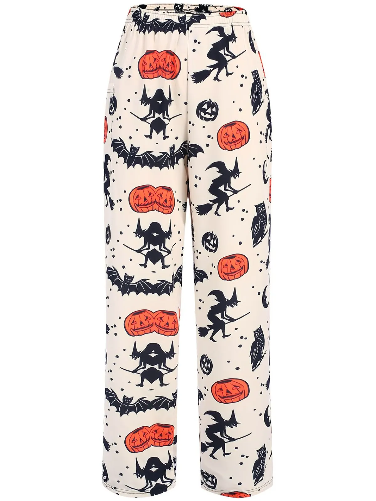 Online Retro Stage 1960s Halloween Pumpkin Pocket Pants Beige