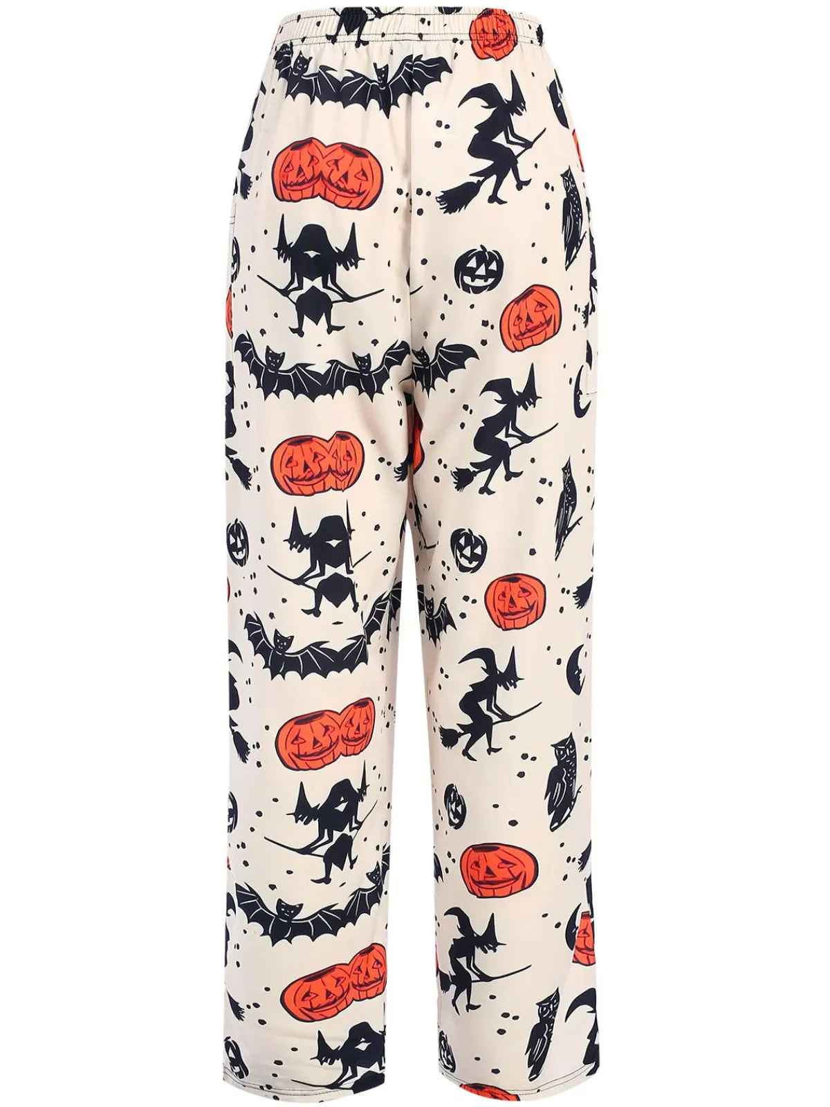 Online Retro Stage 1960s Halloween Pumpkin Pocket Pants Beige