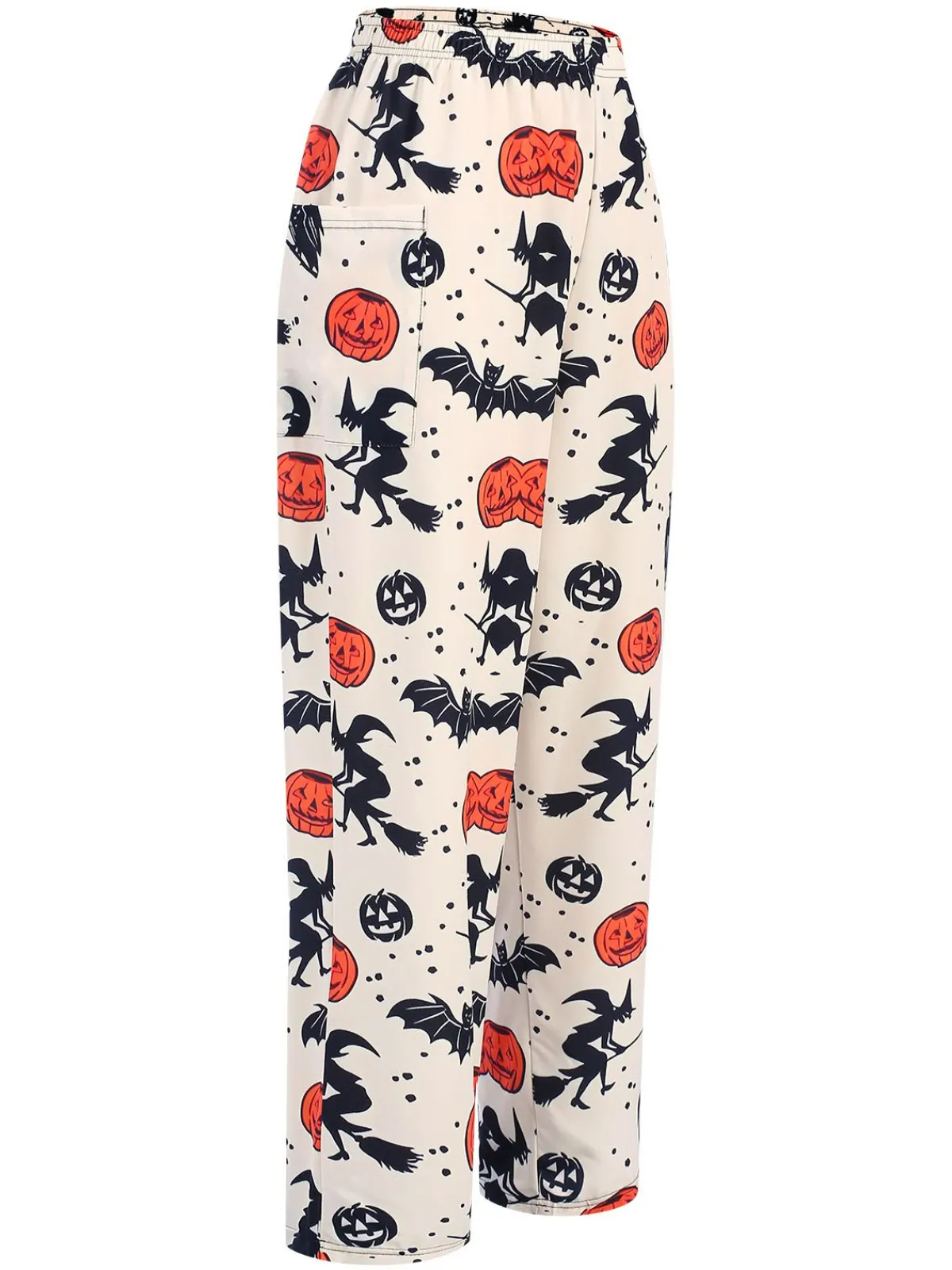 Online Retro Stage 1960s Halloween Pumpkin Pocket Pants Beige
