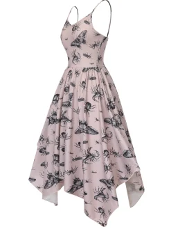 Fashion Retro Stage 1970s Halloween Spider Irregular Dress Beige