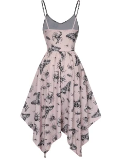 Fashion Retro Stage 1970s Halloween Spider Irregular Dress Beige