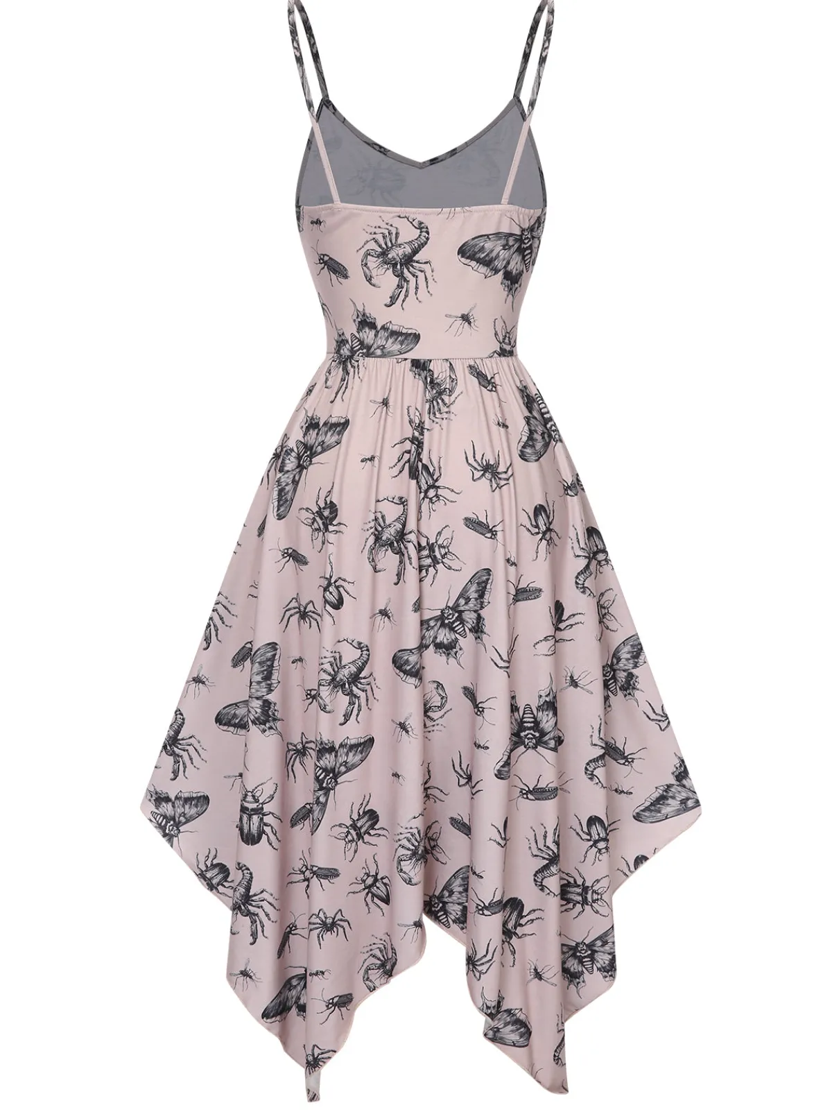 Fashion Retro Stage 1970s Halloween Spider Irregular Dress Beige