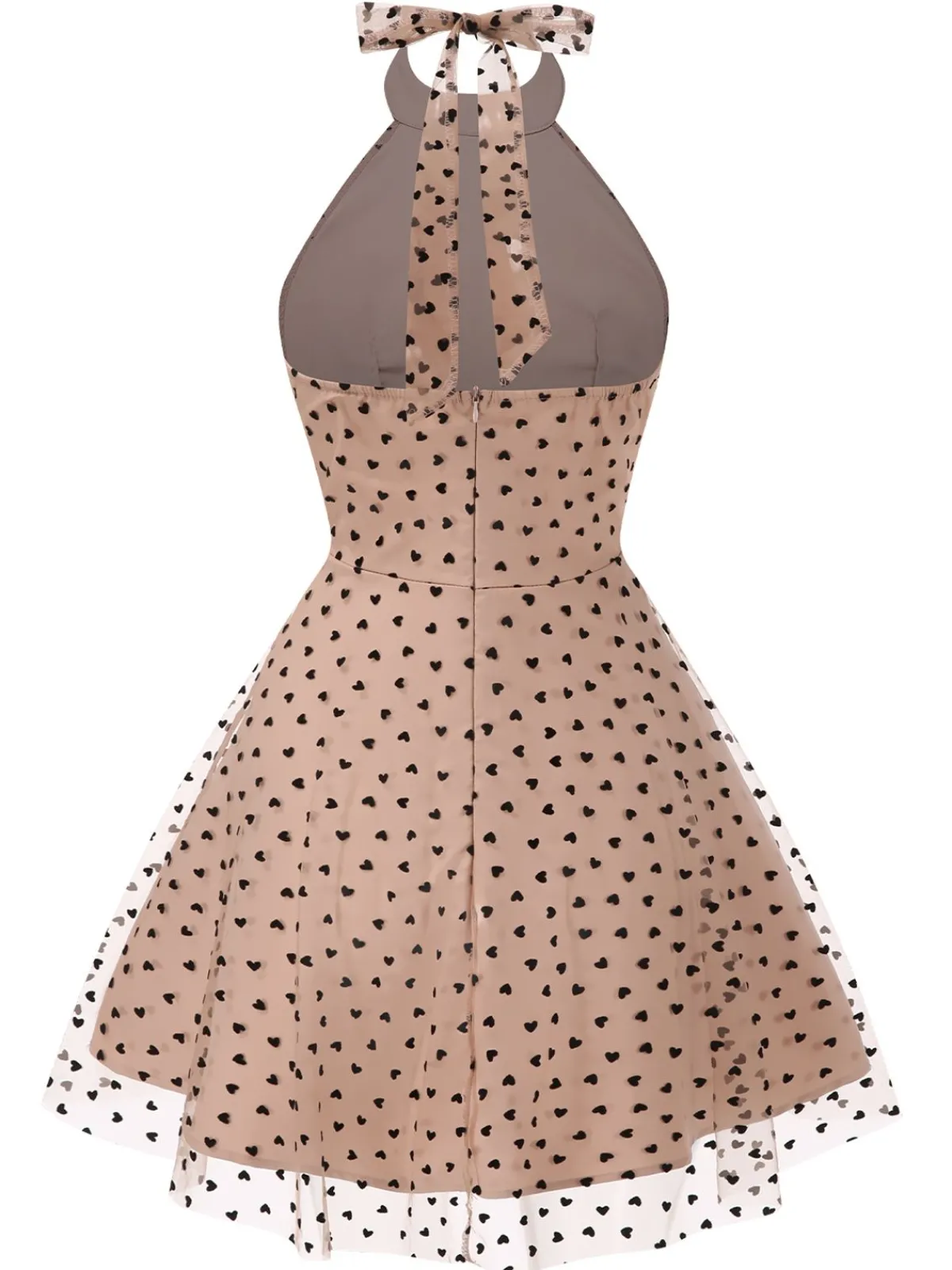Best Retro Stage 1940s Heart Mesh Halterneck Dress Beige